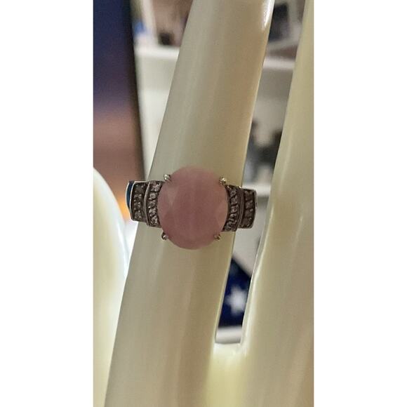 Vintage Sterling Silver Ring Pink Glass 8.5 Oval Modern  Sterling Silver Pink Cabochon Ring Size 6.5 Marcasite Style Thailand 925 Vintage